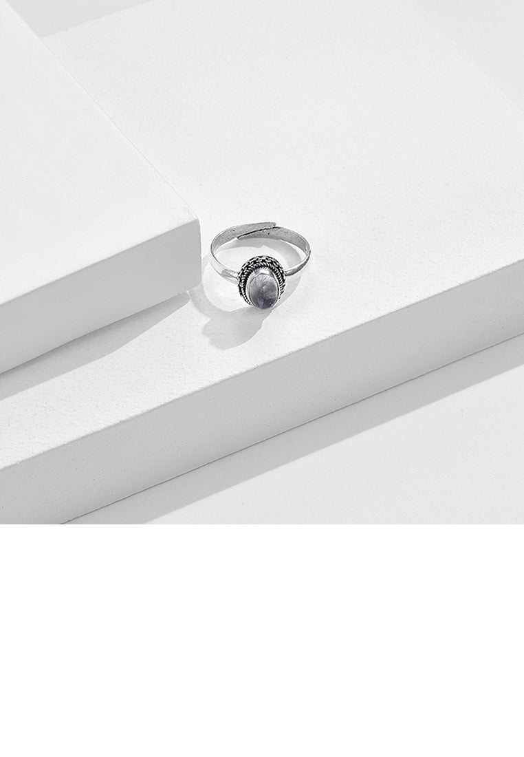 925 Sterling Silver Fashion and Elegant Geometric Oval Imitation Opal Adjustable Open Ring