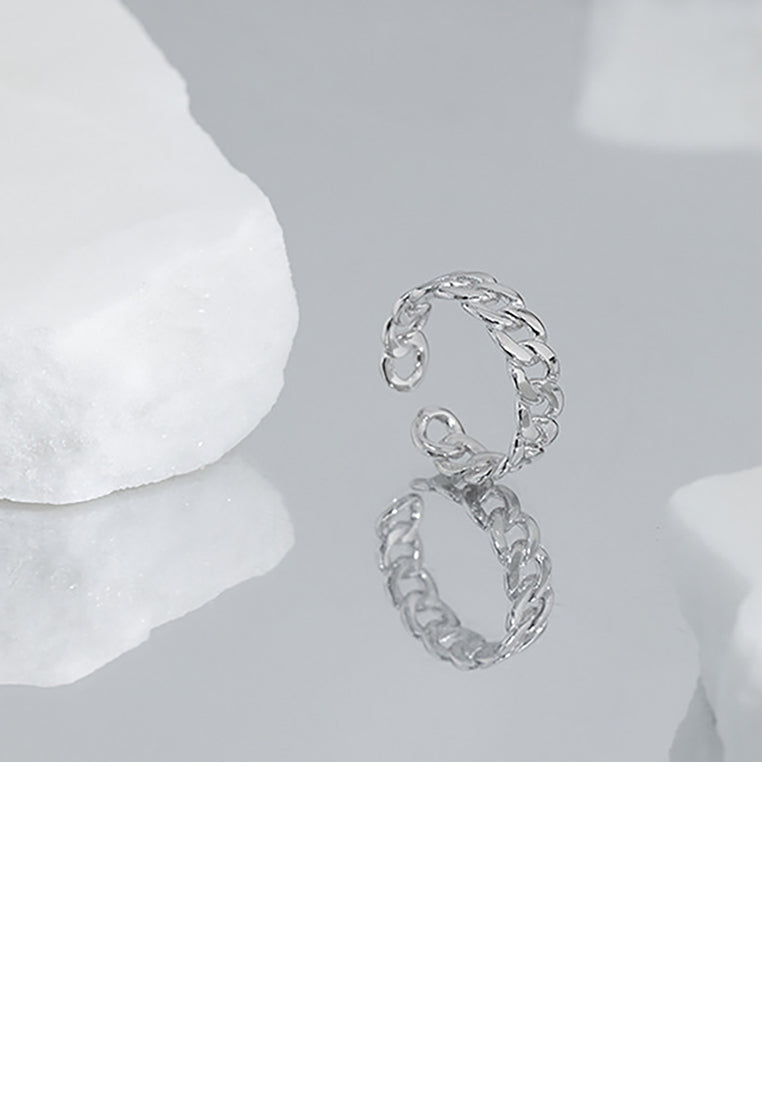 925 Sterling Silver Fashion Simple Twist Chain Geometric Round Adjustable Open Ring