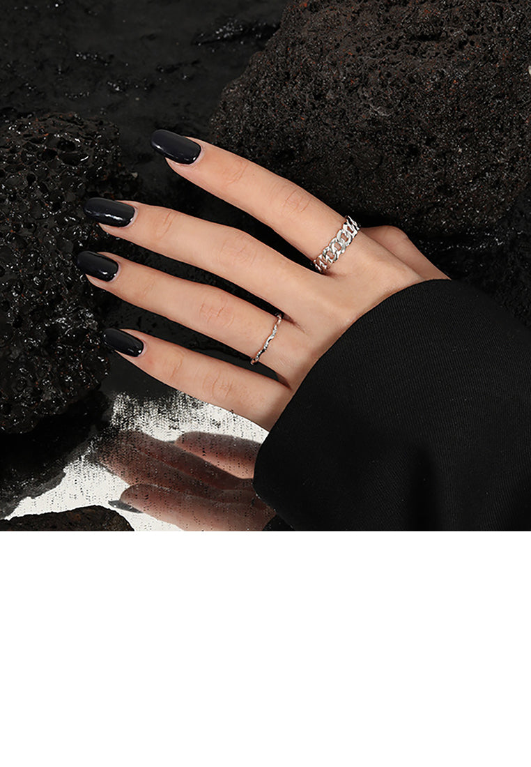 925 Sterling Silver Fashion Simple Twist Chain Geometric Round Adjustable Open Ring