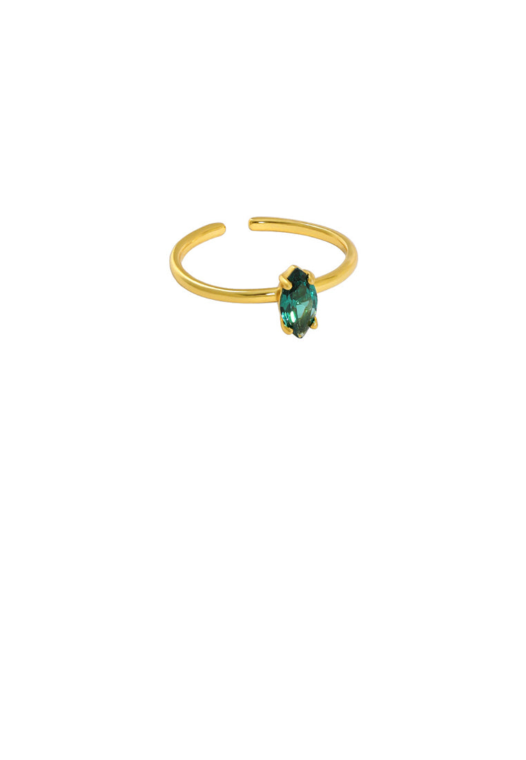 925 Sterling Silver Plated Gold Simple Fashion Green Cubic Zirconia Geometric Adjustable Opening Ring - Luxurious Look