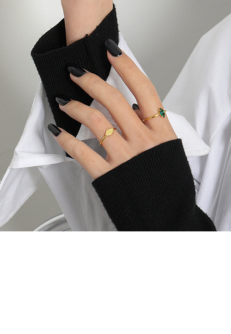 925 Sterling Silver Plated Gold Simple Fashion Green Cubic Zirconia Geometric Adjustable Opening Ring - Luxurious Look