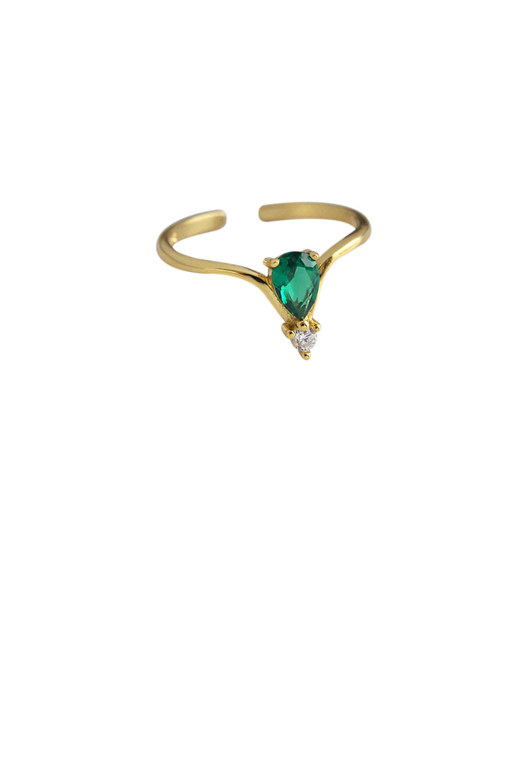 925 Sterling Silver Plated Gold Simple Fashion Geometric Green Cubic Zirconia Adjustable Opening Ring - Luxurious Look