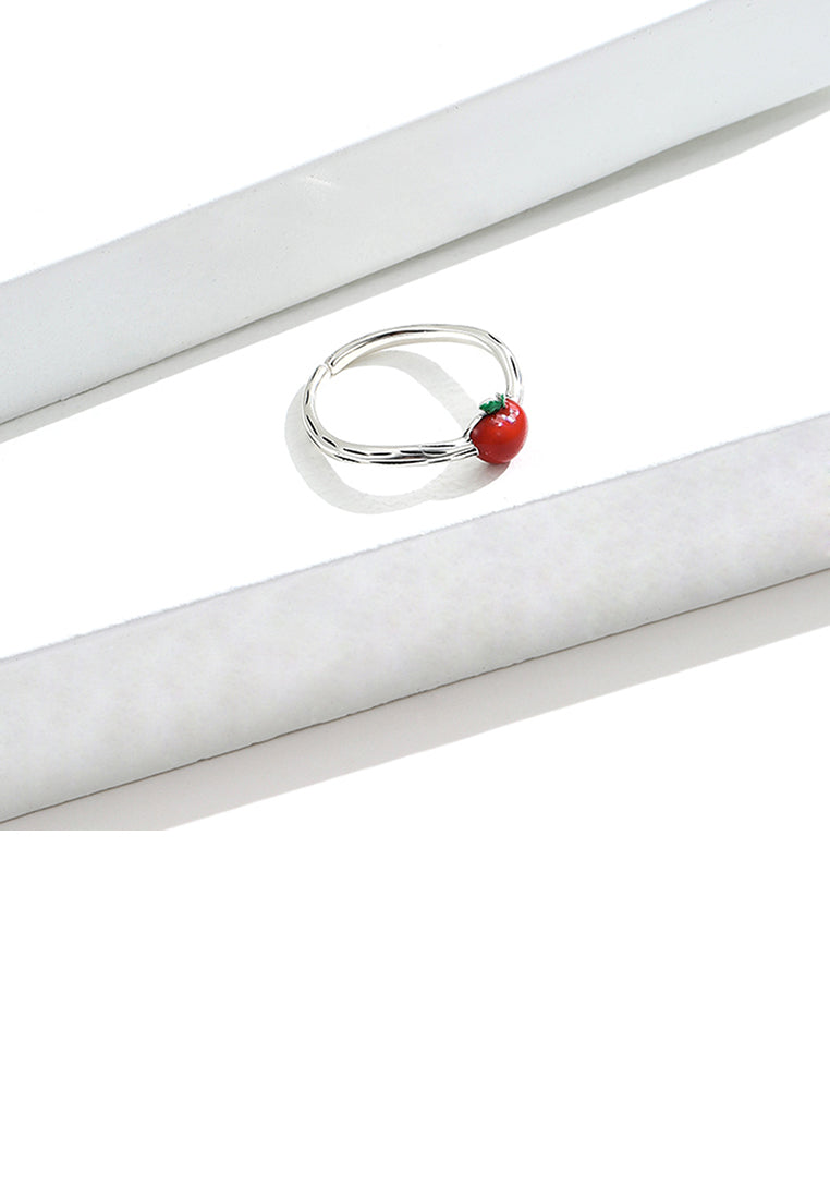 925 Sterling Silver Sweet Simple Enamel Apple Adjustable Open Ring