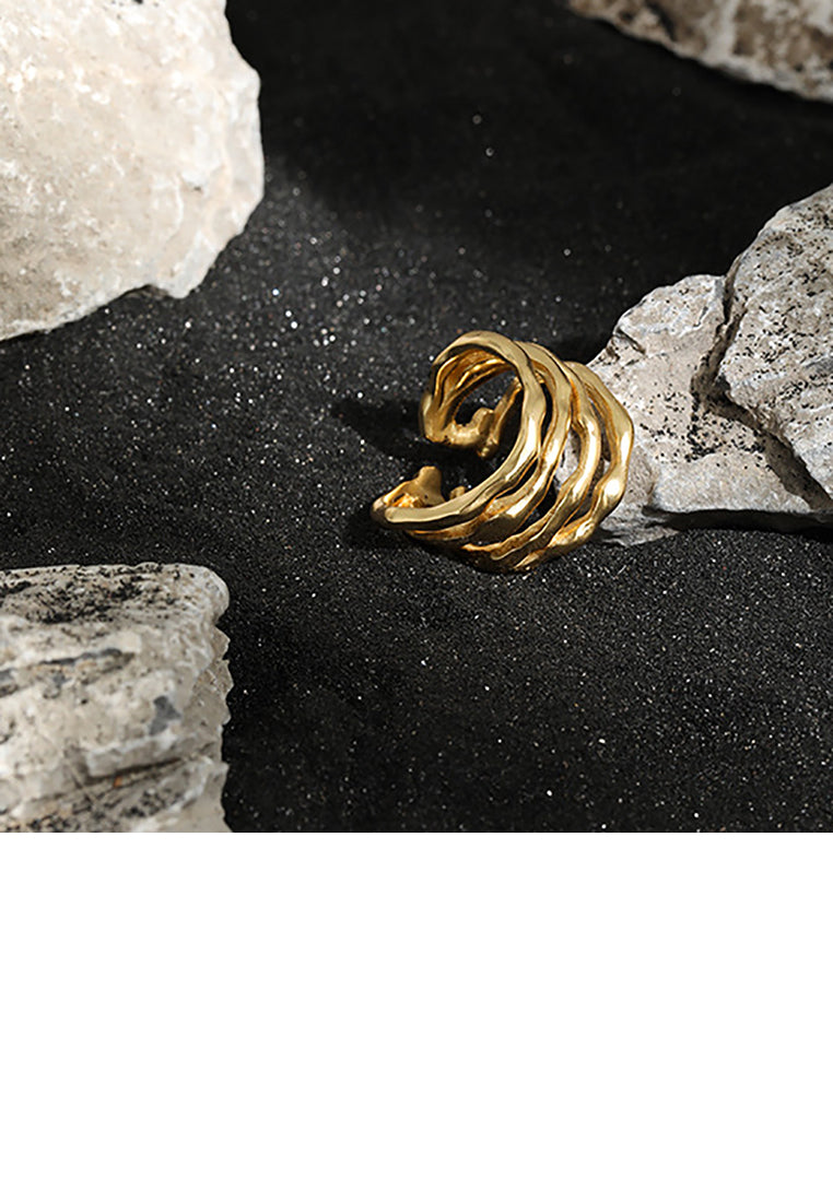 925 Sterling Silver Plated Gold Simple Fashion Multi-layer Geometric Circular Adjustable Opening Ring