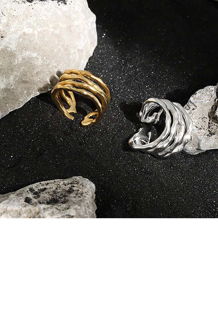 925 Sterling Silver Plated Gold Simple Fashion Multi-layer Geometric Circular Adjustable Opening Ring