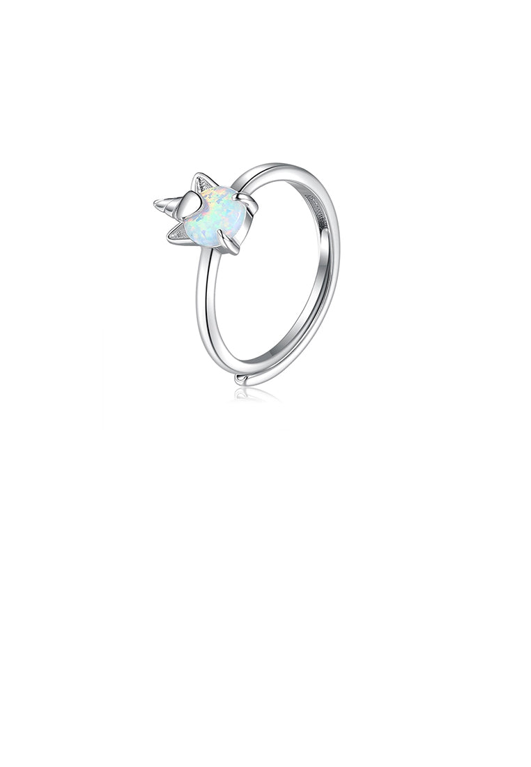 925 Sterling Silver Simple Fashion Unicorn Adjustable Ring with Cubic Zirconia - Luxurious Look