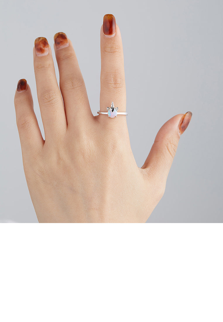 925 Sterling Silver Simple Fashion Unicorn Adjustable Ring with Cubic Zirconia - Luxurious Look