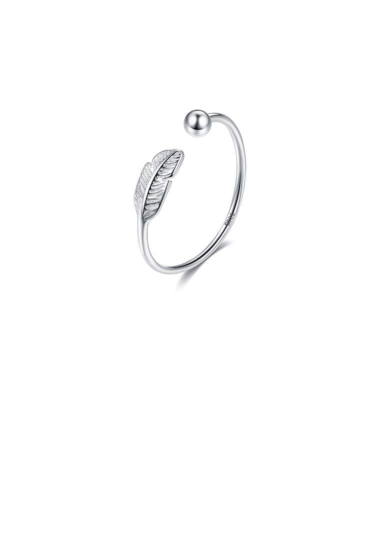 925 Sterling Silver Simple Fashion Leaf Adjustable Open Ring
