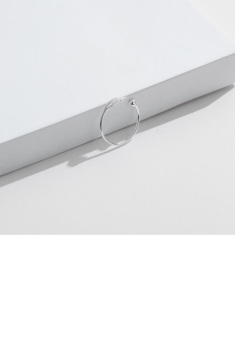 925 Sterling Silver Simple Fashion Leaf Adjustable Open Ring