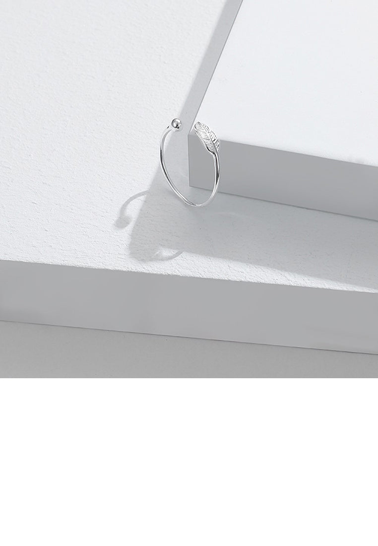 925 Sterling Silver Simple Fashion Leaf Adjustable Open Ring