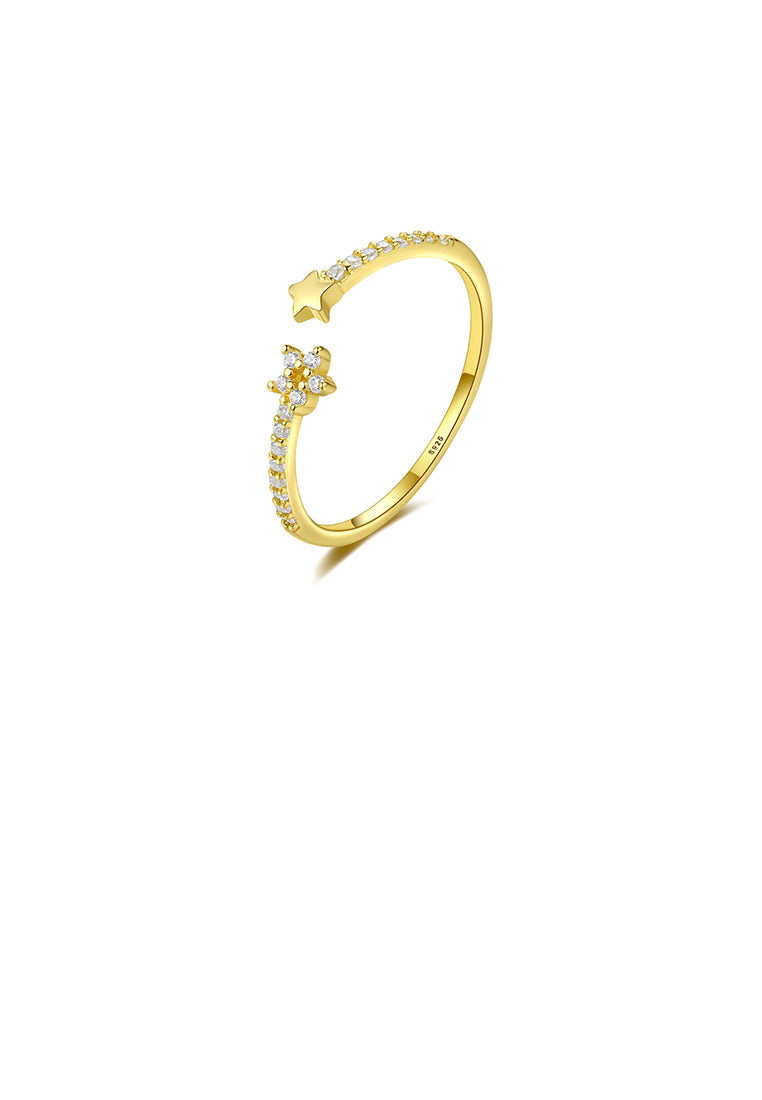 925 Sterling Silver Plated Gold Simple Fashion Star Adjustable Opening Ring with Cubic Zirconia - Luxurious Look