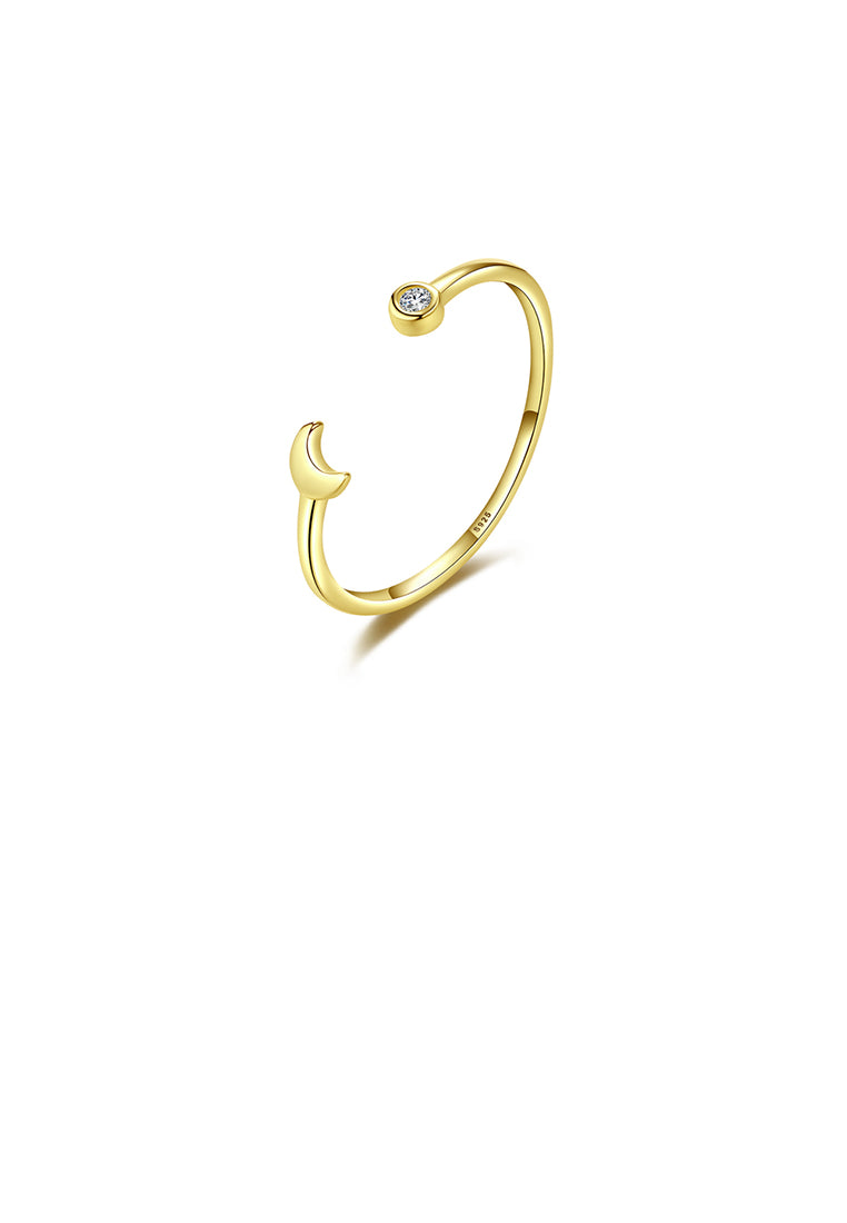 925 Sterling Silver Plated Gold Simple Temperament Moon Adjustable Opening Ring with Cubic Zirconia - Luxurious Look