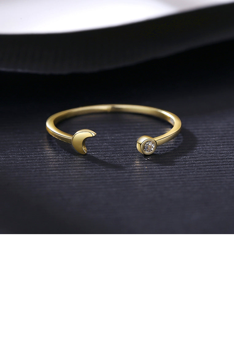 925 Sterling Silver Plated Gold Simple Temperament Moon Adjustable Opening Ring with Cubic Zirconia - Luxurious Look