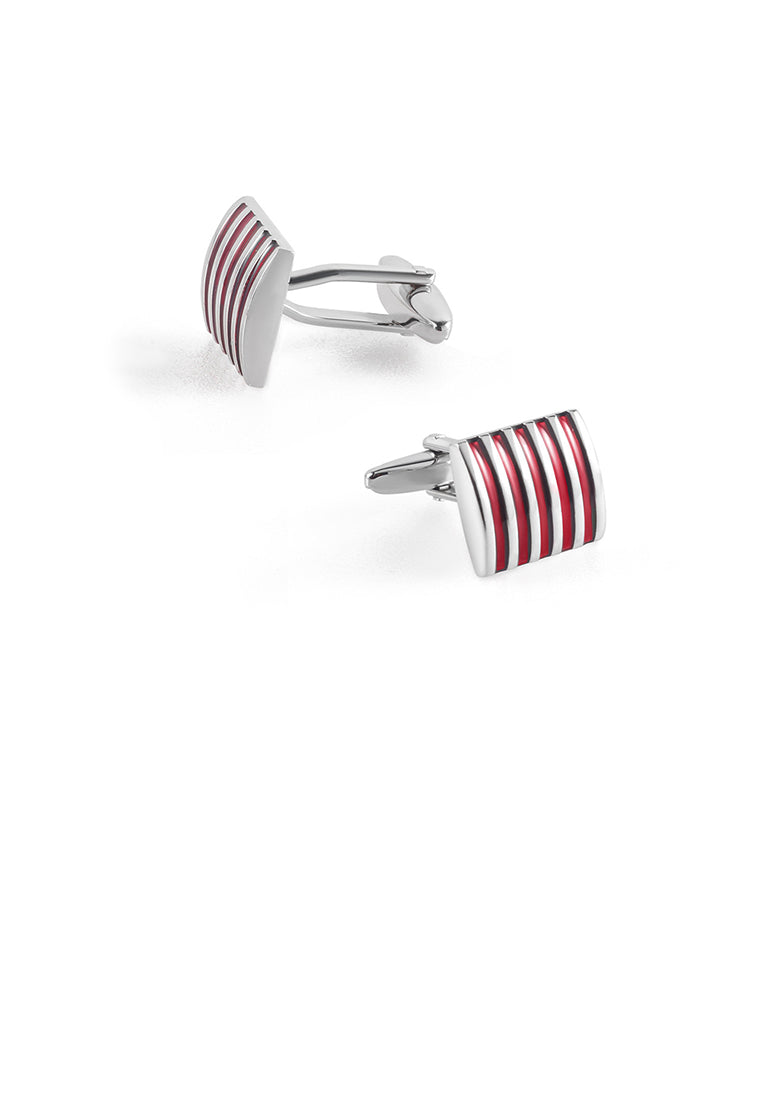 Fashion Simple Enamel Red Striped Geometric Square Cufflinks - Vibrant Color