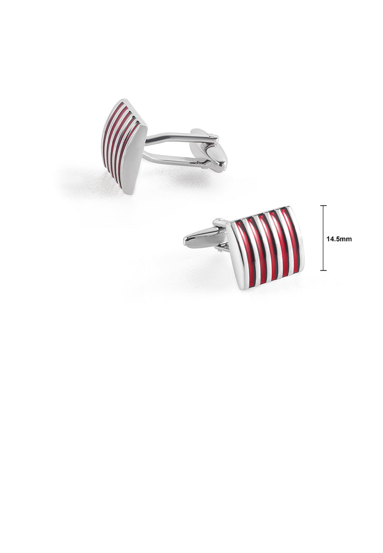 Fashion Simple Enamel Red Striped Geometric Square Cufflinks - Vibrant Color