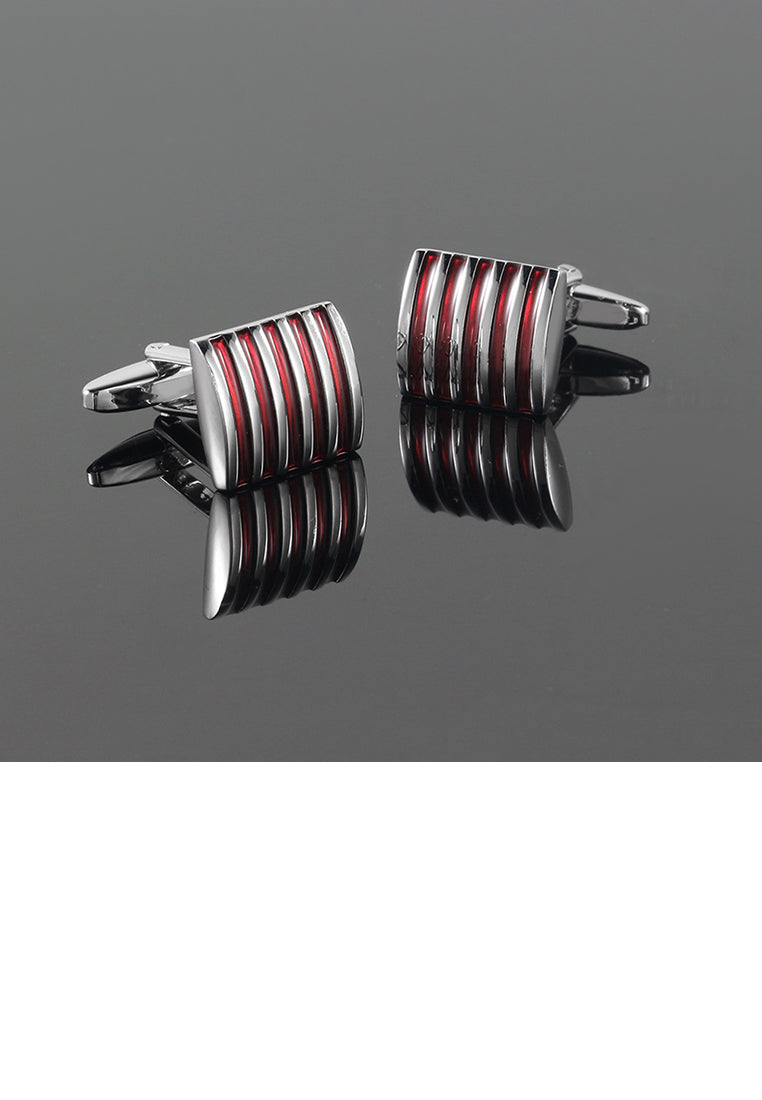 Fashion Simple Enamel Red Striped Geometric Square Cufflinks - Vibrant Color