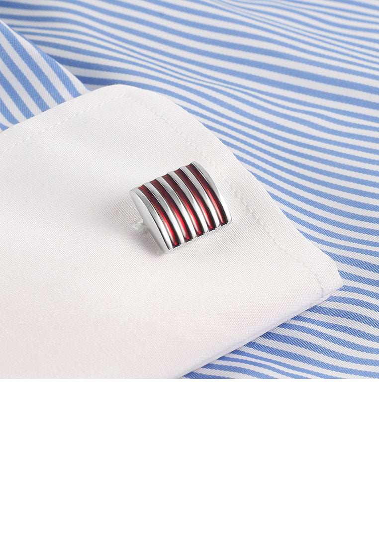 Fashion Simple Enamel Red Striped Geometric Square Cufflinks - Vibrant Color