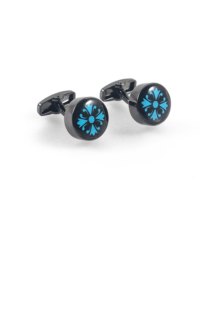 Fashion Simple Plated Black Blue Pattern Geometric Round Cufflinks