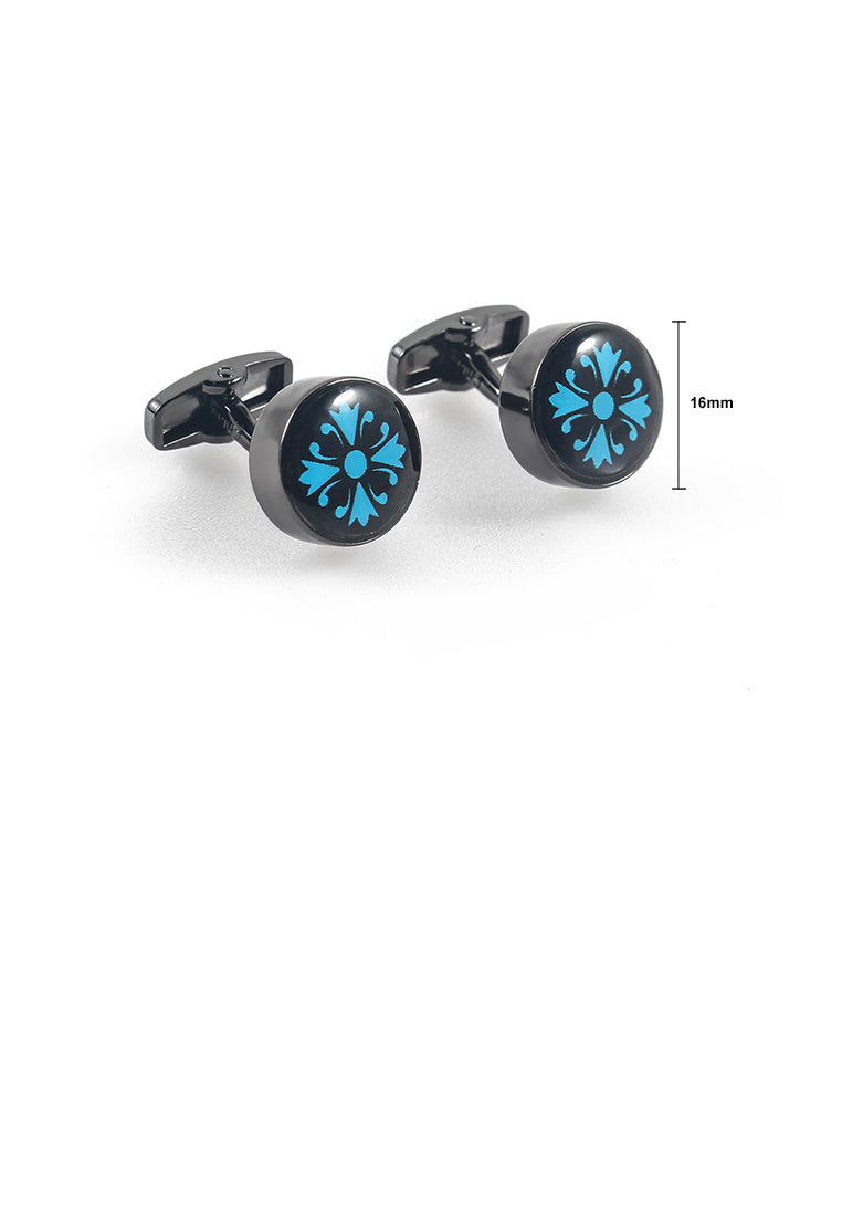Fashion Simple Plated Black Blue Pattern Geometric Round Cufflinks