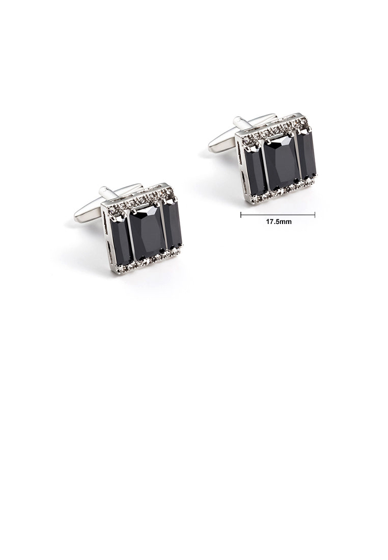 Fashion and Elegant Geometric Rectangular Cufflinks with Black Cubic Zirconia - Luxurious Look