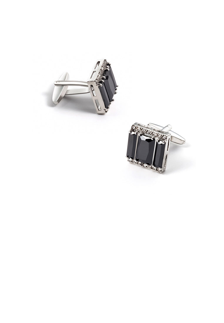 Fashion and Elegant Geometric Rectangular Cufflinks with Black Cubic Zirconia - Luxurious Look