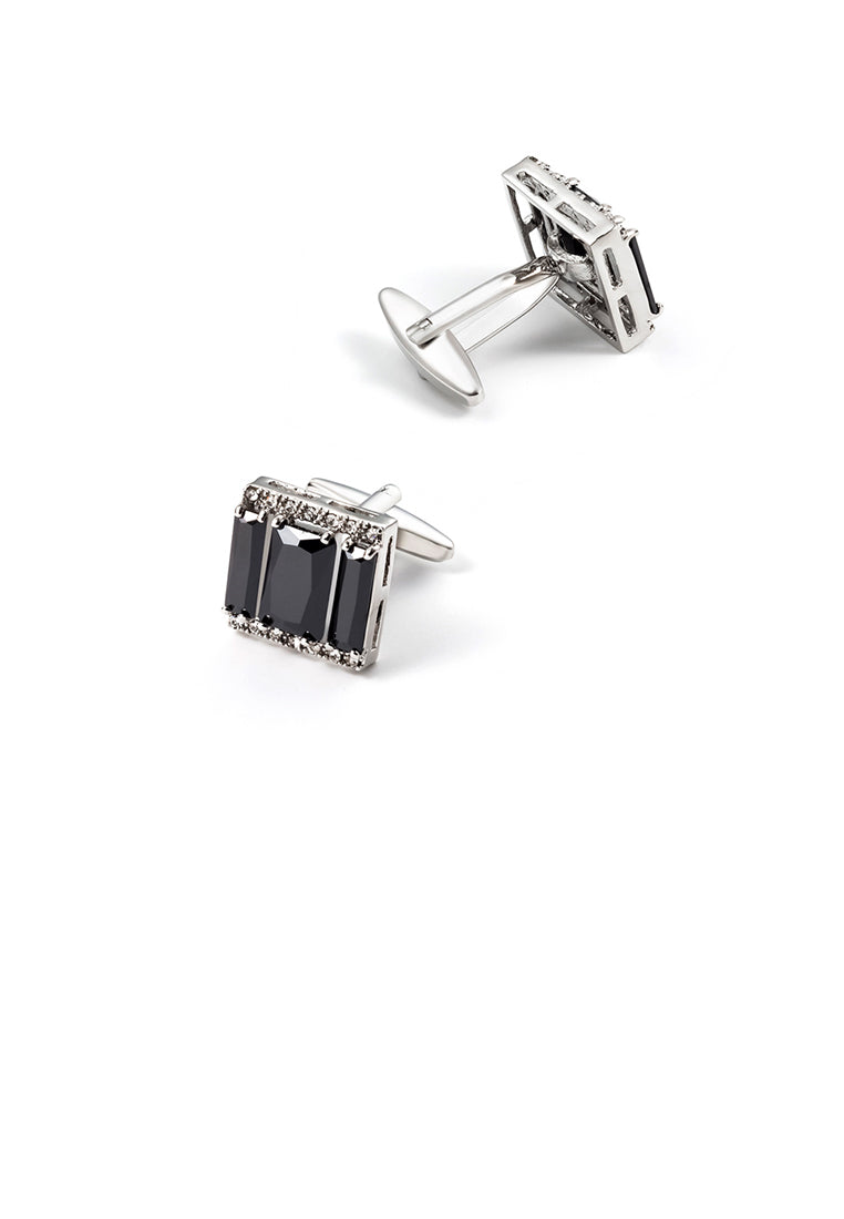 Fashion and Elegant Geometric Rectangular Cufflinks with Black Cubic Zirconia - Luxurious Look