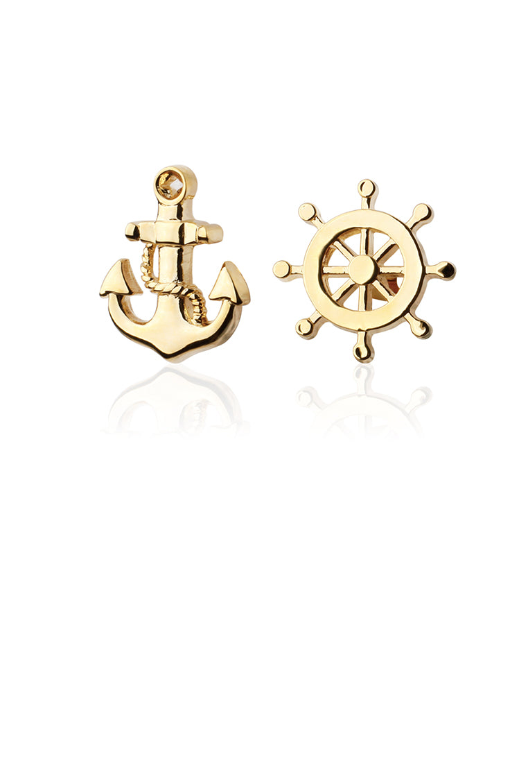 Fashion and Personality Plated Gold Anchor and Rudder Asymmetrical Cufflinks