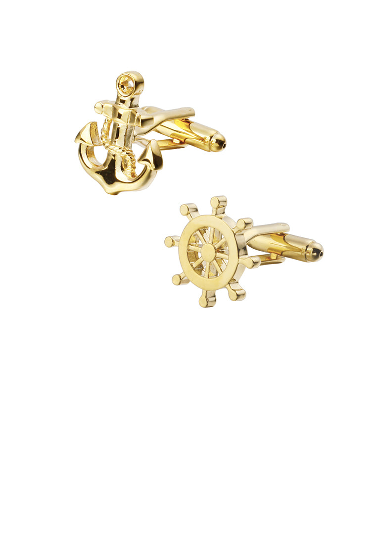 Fashion and Personality Plated Gold Anchor and Rudder Asymmetrical Cufflinks