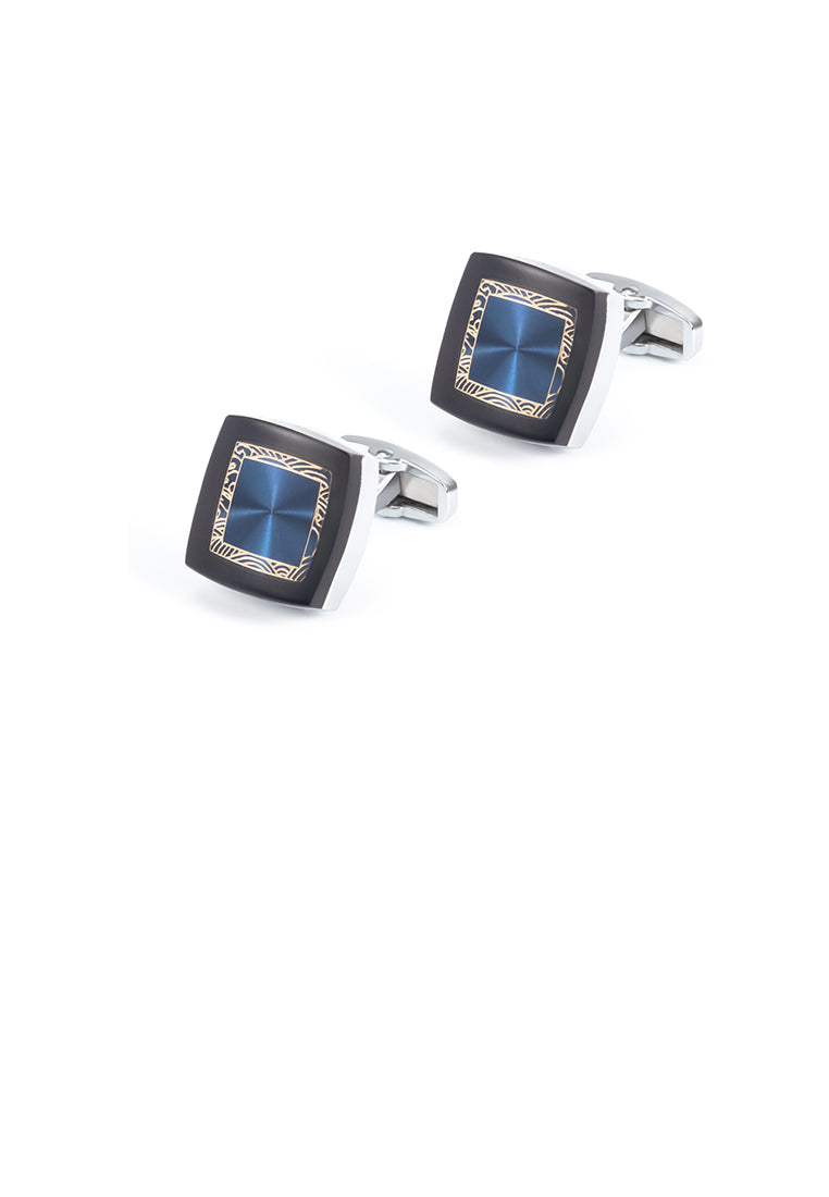 Fashion Simple Enamel Black Border Blue Geometric Square Cufflinks