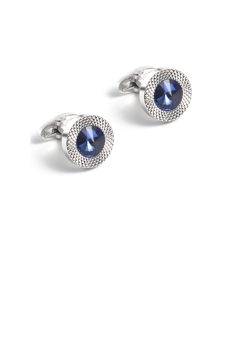 Fashion Temperament Geometric Circular Pattern Blue Cubic Zirconia Cufflinks - Luxurious Look