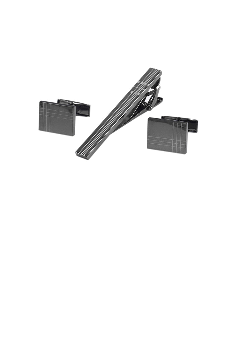 Simple and Elegant Geometric Lattice Square Tie Clip and Cufflinks Set