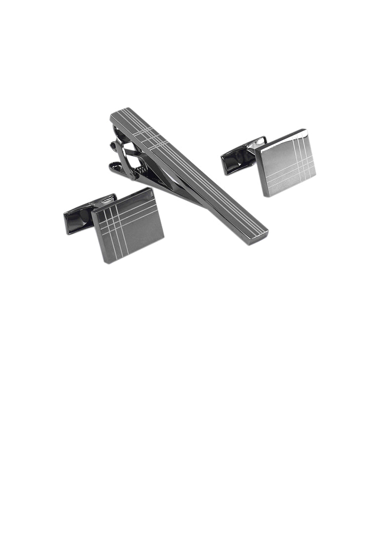 Simple and Elegant Geometric Lattice Square Tie Clip and Cufflinks Set