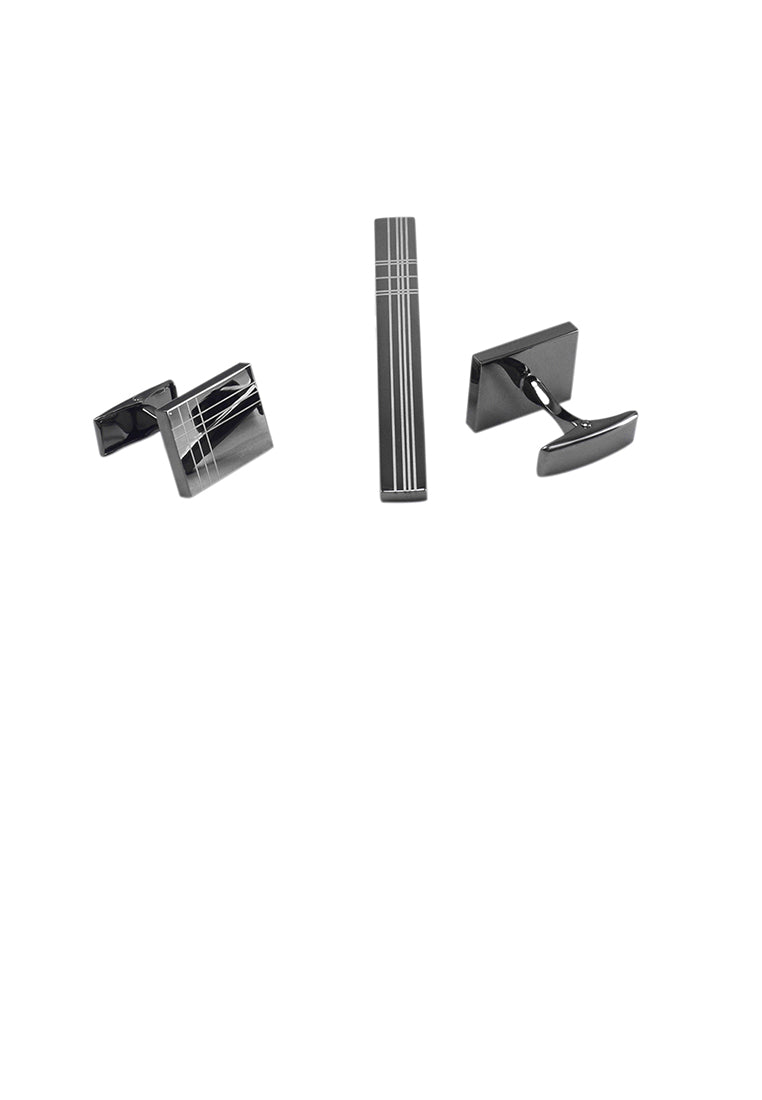 Simple and Elegant Geometric Lattice Square Tie Clip and Cufflinks Set