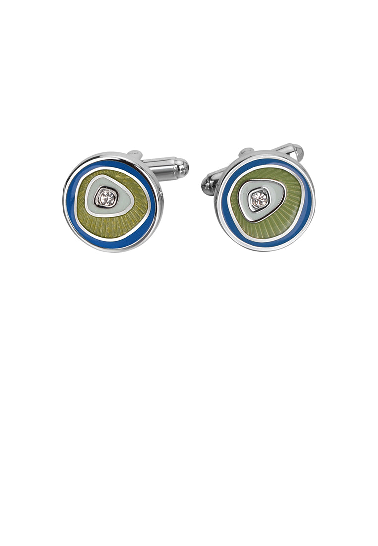 Fashion Splicing Enamel Green Round Cufflinks with Cubic Zirconia - Luxurious Look