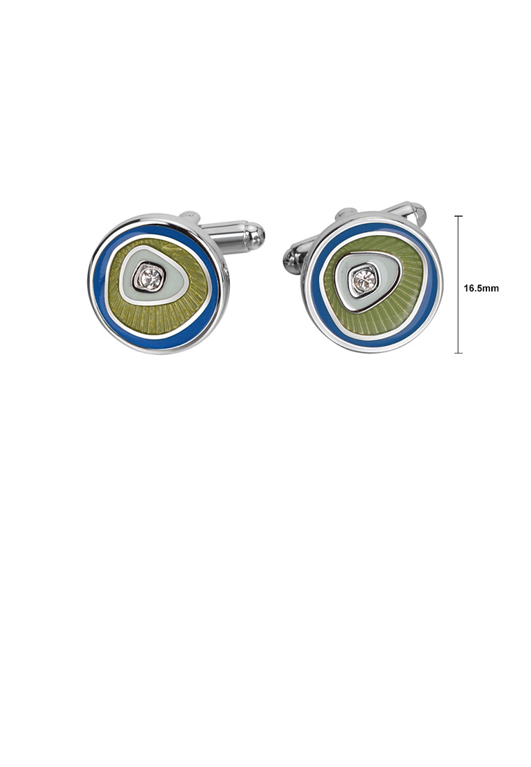 Fashion Splicing Enamel Green Round Cufflinks with Cubic Zirconia - Luxurious Look