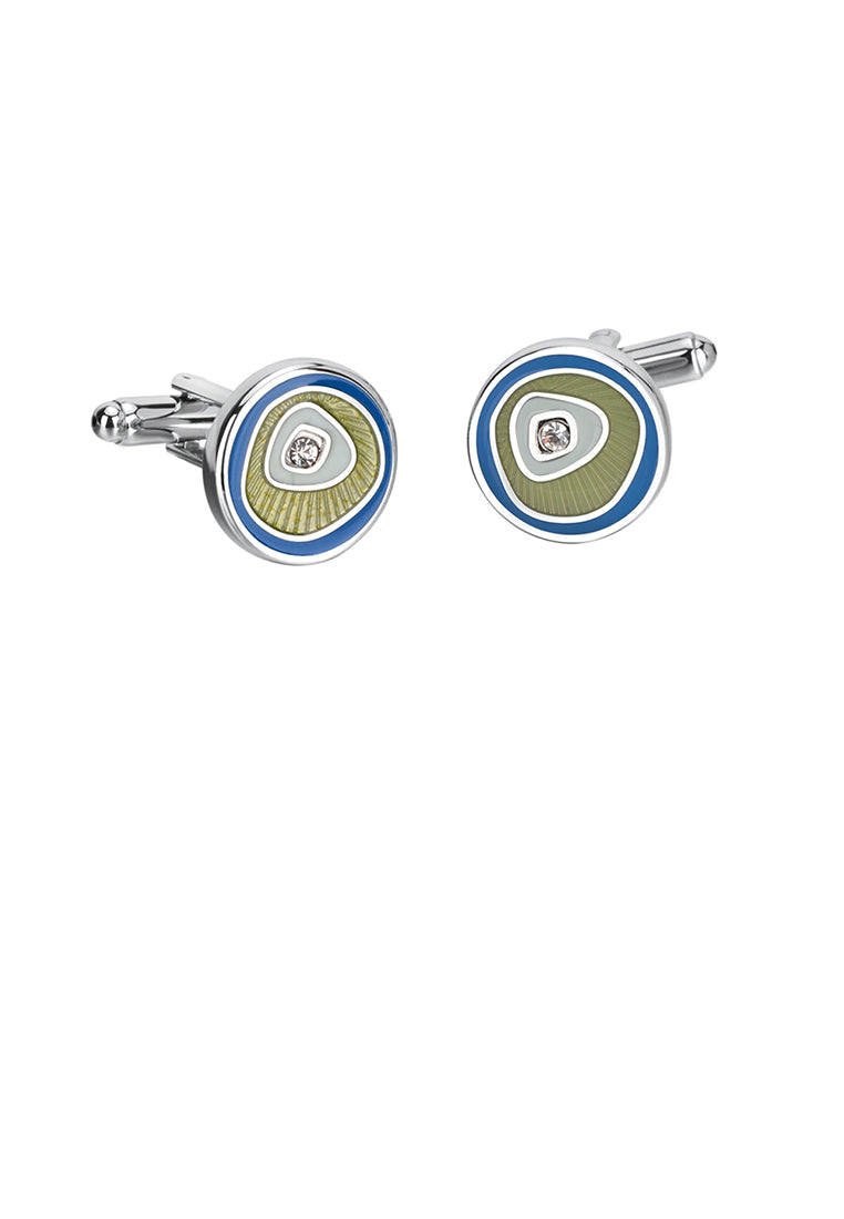 Fashion Splicing Enamel Green Round Cufflinks with Cubic Zirconia - Luxurious Look