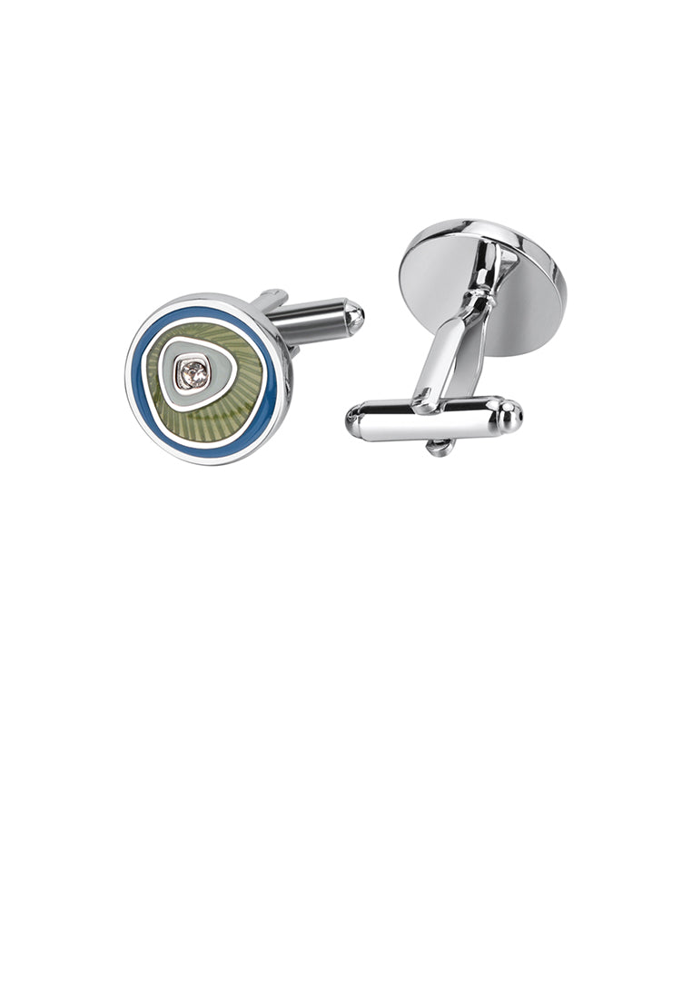 Fashion Splicing Enamel Green Round Cufflinks with Cubic Zirconia - Luxurious Look