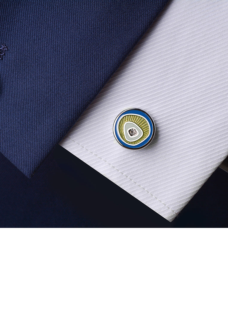 Fashion Splicing Enamel Green Round Cufflinks with Cubic Zirconia - Luxurious Look