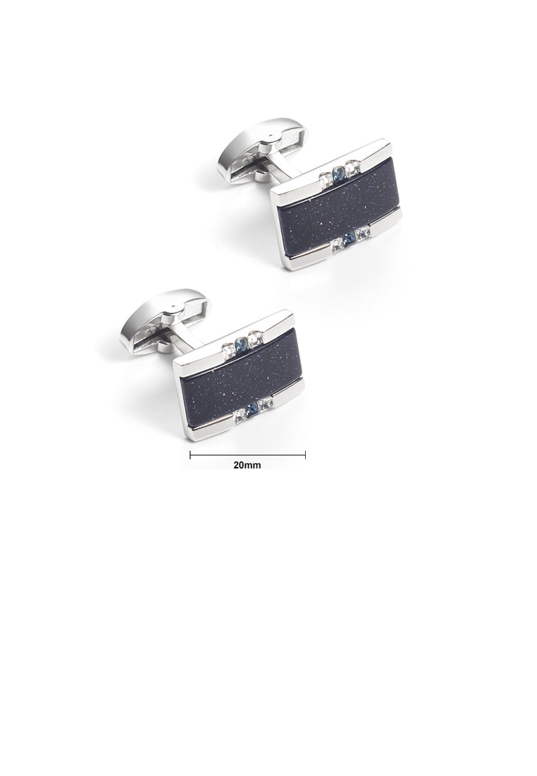 Fashion Temperament Dark Blue Geometric Rectangular Cufflinks with Cubic Zirconia - Luxurious Look