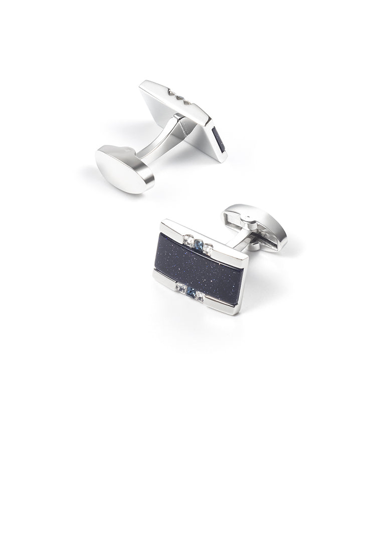 Fashion Temperament Dark Blue Geometric Rectangular Cufflinks with Cubic Zirconia - Luxurious Look