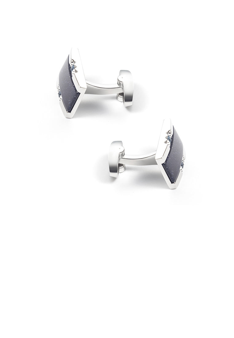 Fashion Temperament Dark Blue Geometric Rectangular Cufflinks with Cubic Zirconia - Luxurious Look
