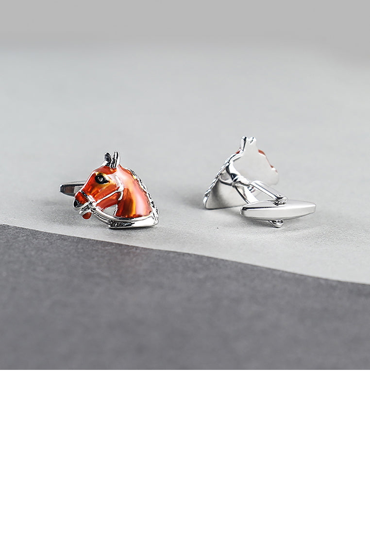 Fashion Personality Enamel Brown Horse Head Cufflinks - Vibrant Color