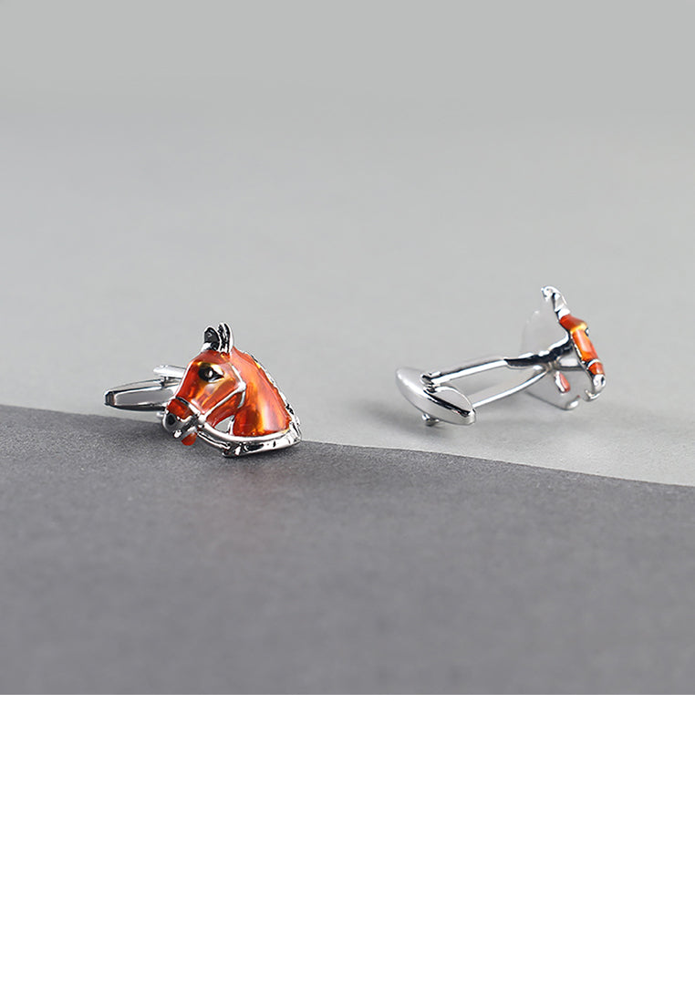 Fashion Personality Enamel Brown Horse Head Cufflinks - Vibrant Color