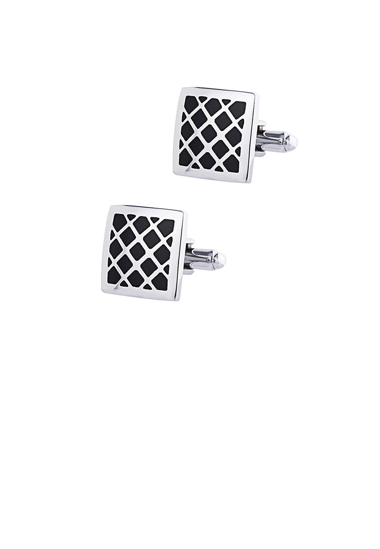 Simple and Fashion Grid Black Geometric Square Cufflinks
