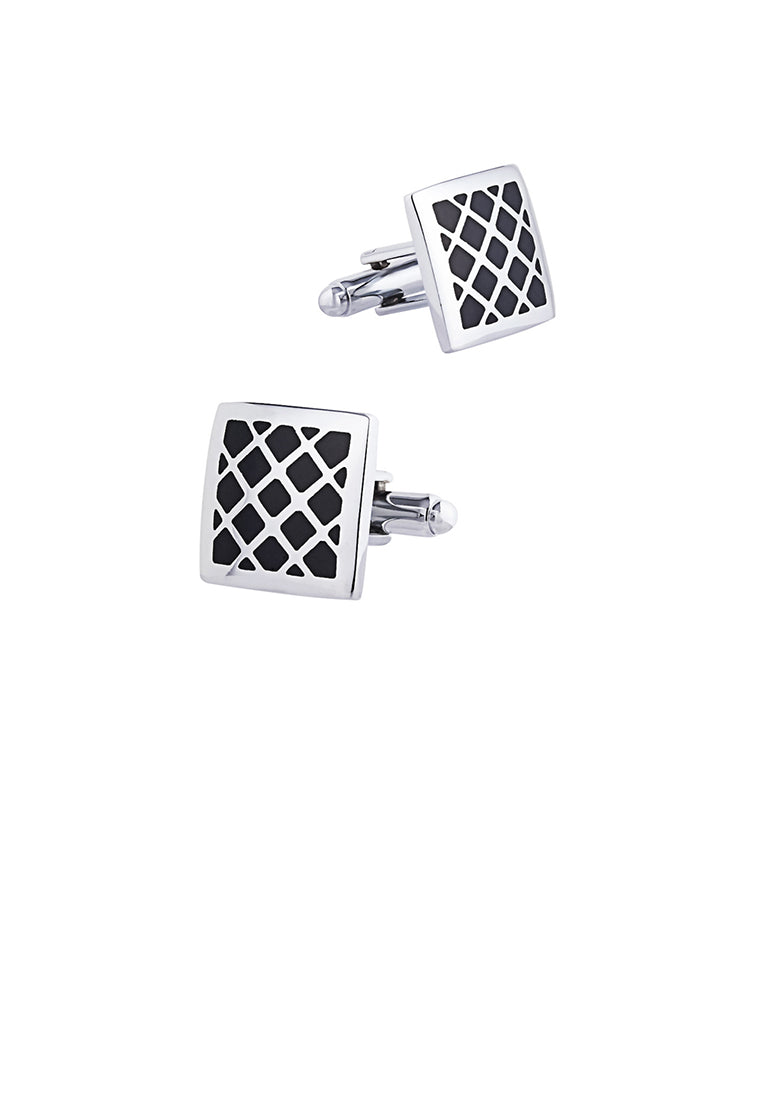Simple and Fashion Grid Black Geometric Square Cufflinks
