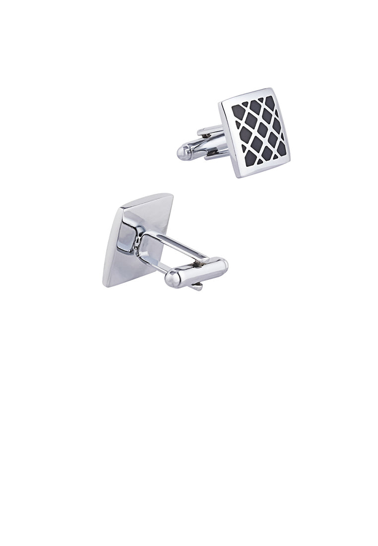 Simple and Fashion Grid Black Geometric Square Cufflinks