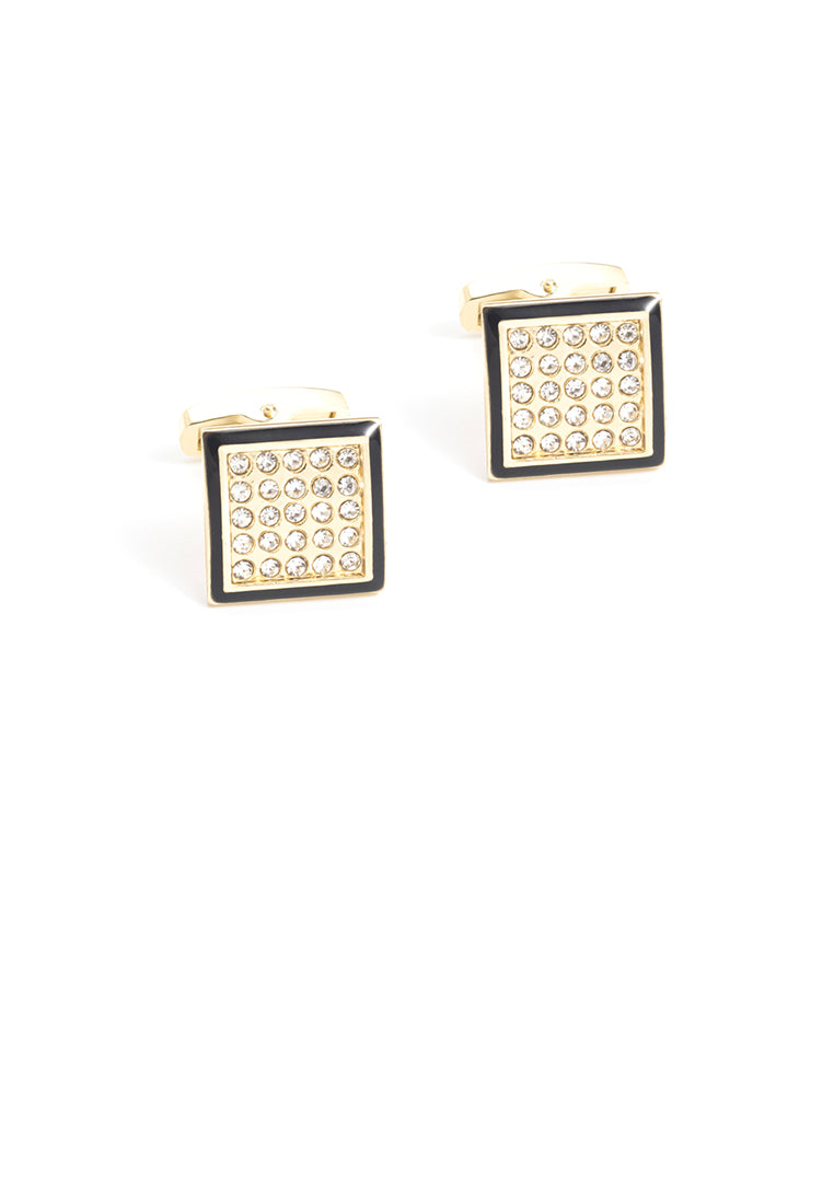 Fashion Bright Plated Gold Geometric Square Cufflinks with Cubic Zirconia - Luxurious Look