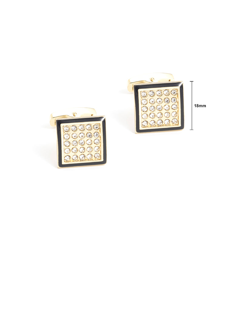 Fashion Bright Plated Gold Geometric Square Cufflinks with Cubic Zirconia - Luxurious Look