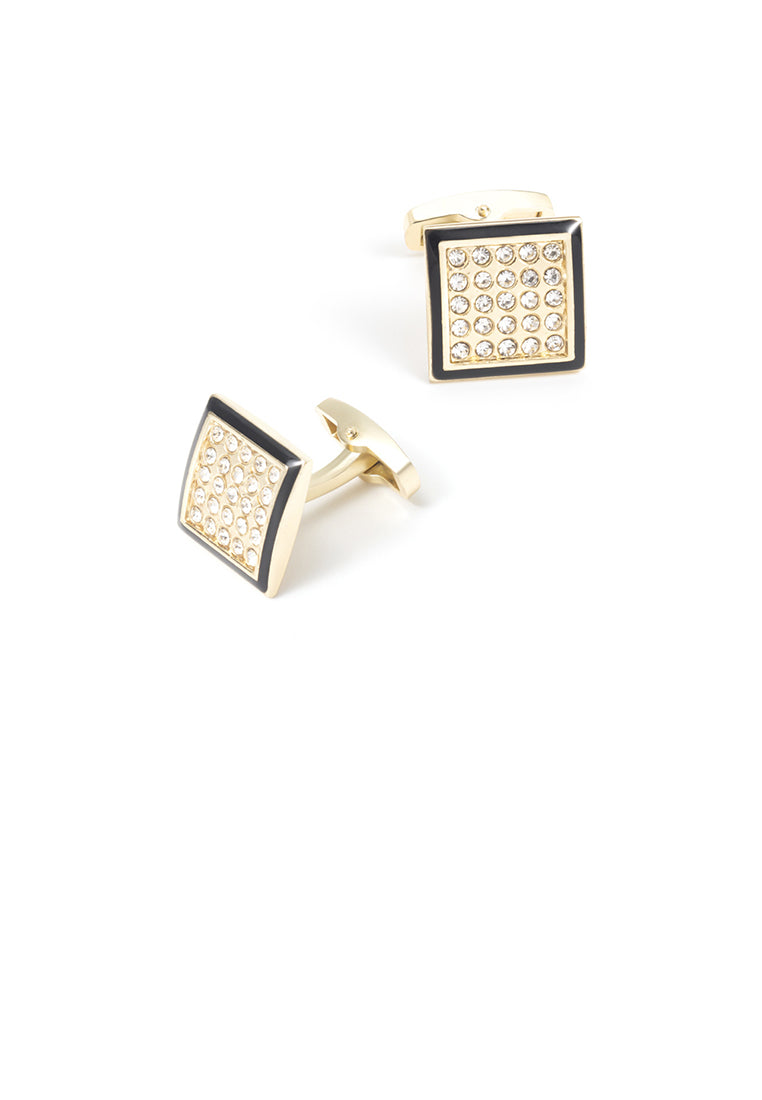 Fashion Bright Plated Gold Geometric Square Cufflinks with Cubic Zirconia - Luxurious Look