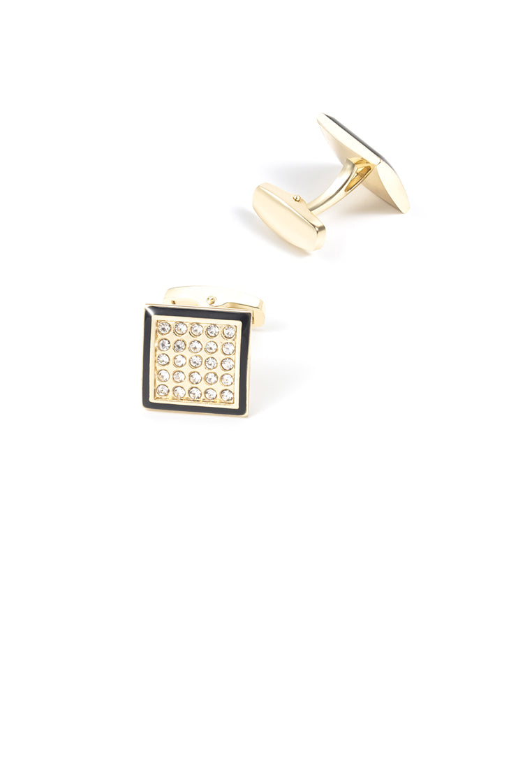 Fashion Bright Plated Gold Geometric Square Cufflinks with Cubic Zirconia - Luxurious Look